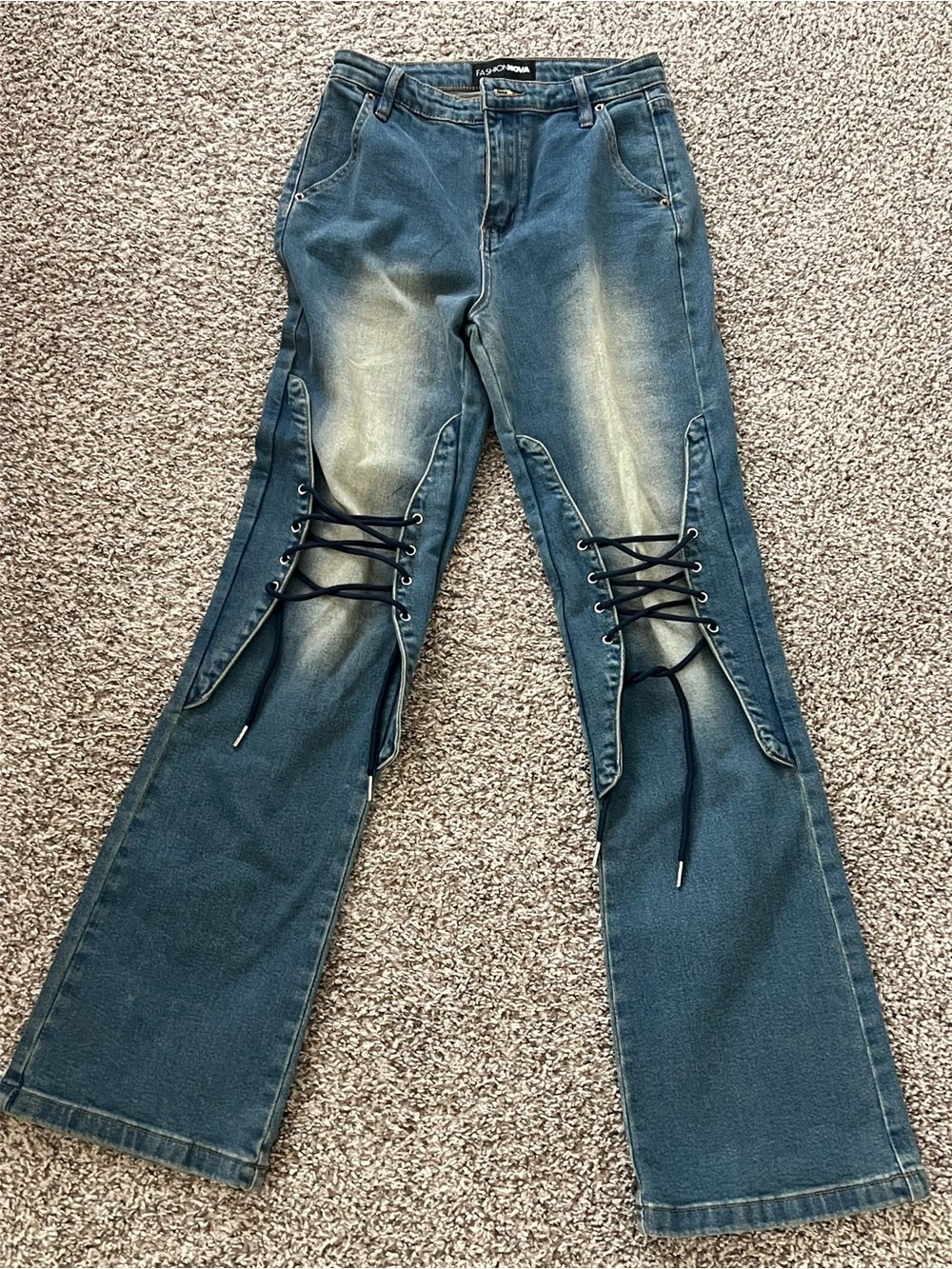Lace-Up Detail Blue Women’s Jeans